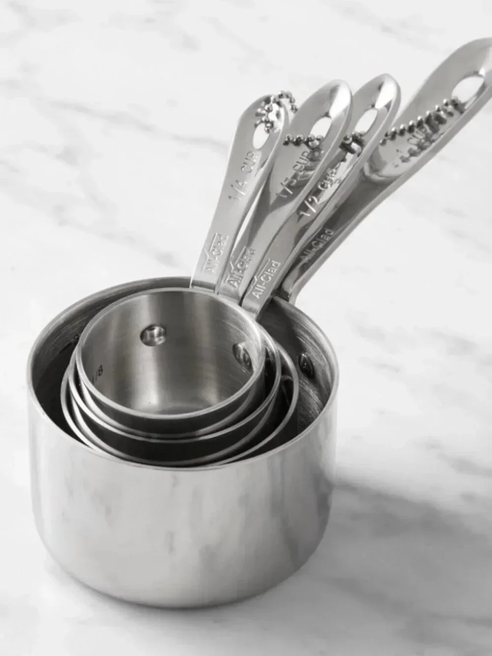 ALL CLAD Heavy Gauge Stainless Steel Measuring Cups w/ 4 Riveted Handles